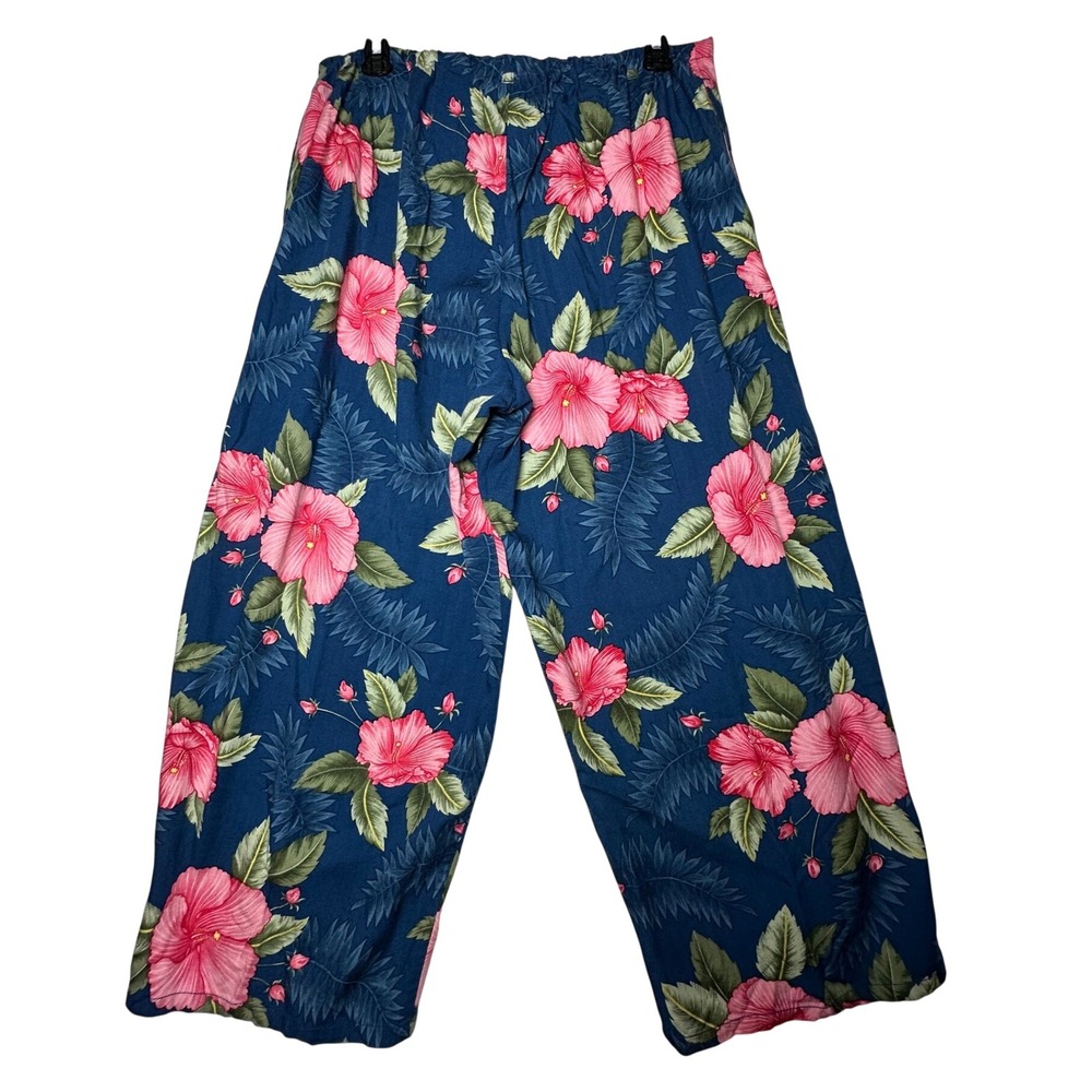 Caribbean Joe Blue Hibiscus Floral Wide Leg Crop Pants XL Rayon - Picture 3 of 6